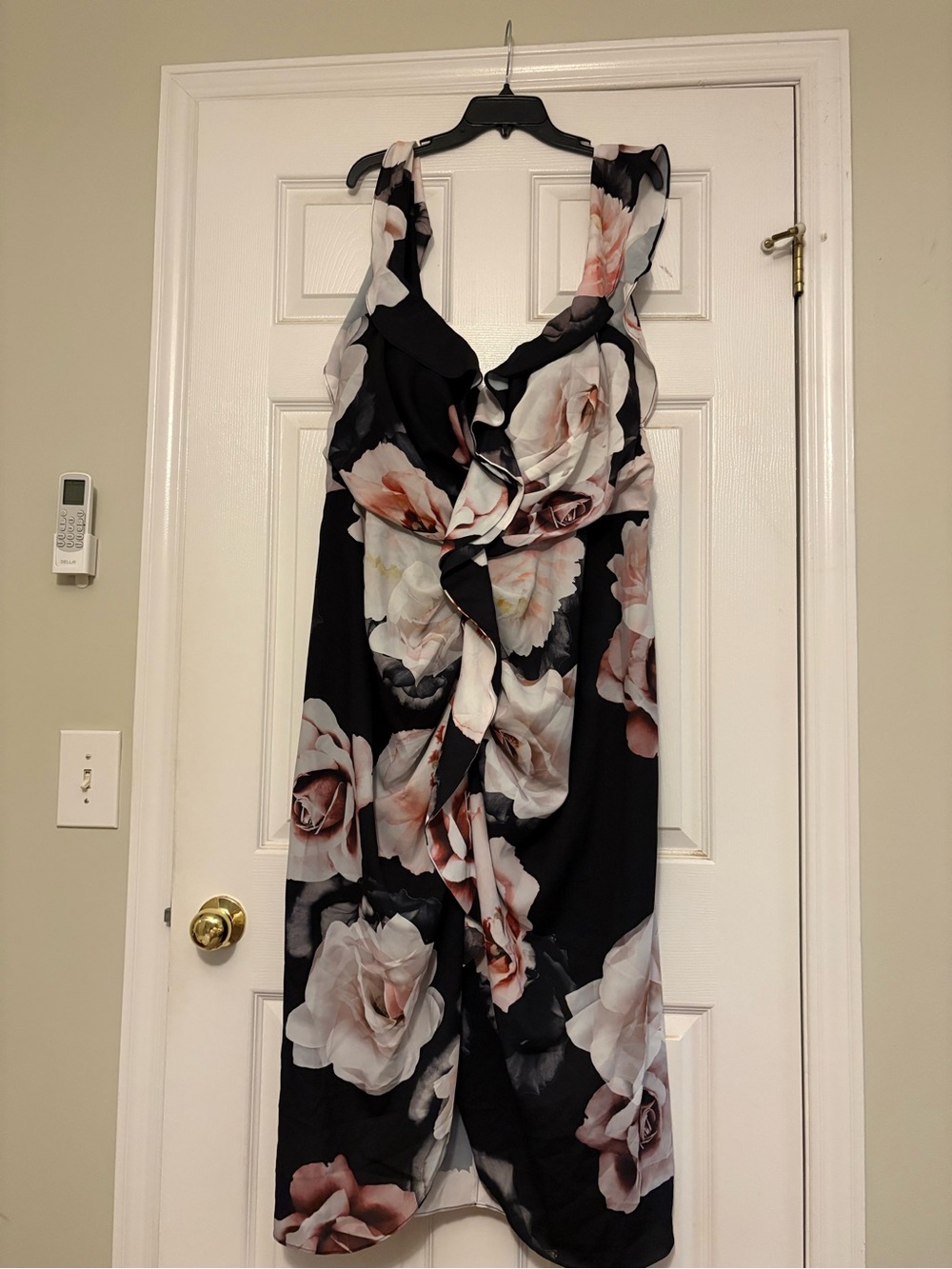City Chic Black Midi Dress with Blush Floral Print